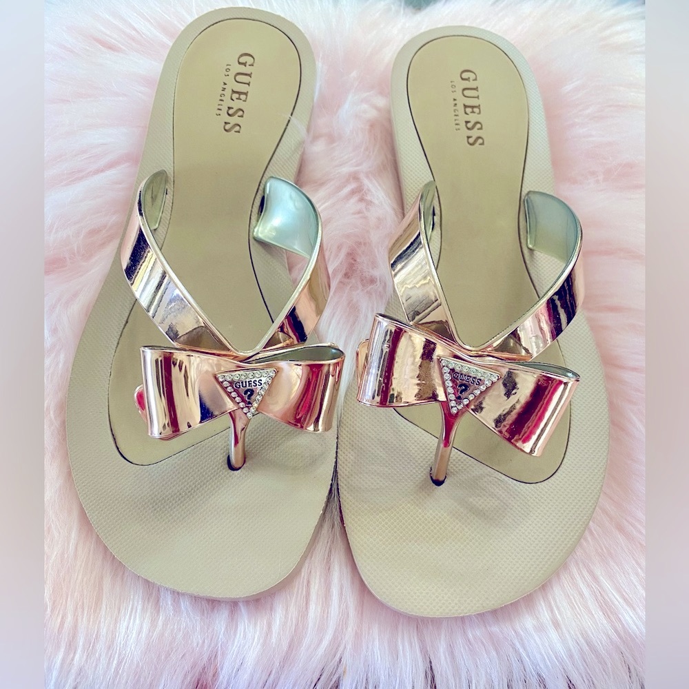 GUESS Sandals Flats FlipFlops Rose Gold TUTU 9 w/rhinestone accents size 8 New